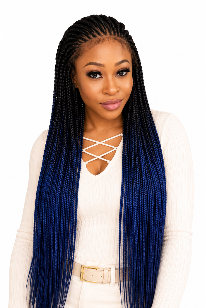 Peluca trenzada con pelo humano brazileño frontal 13x6 HD transparente 30" (ARIEL)