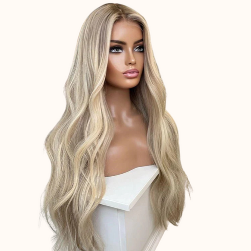 Peluca natural HD real Rubio balayage