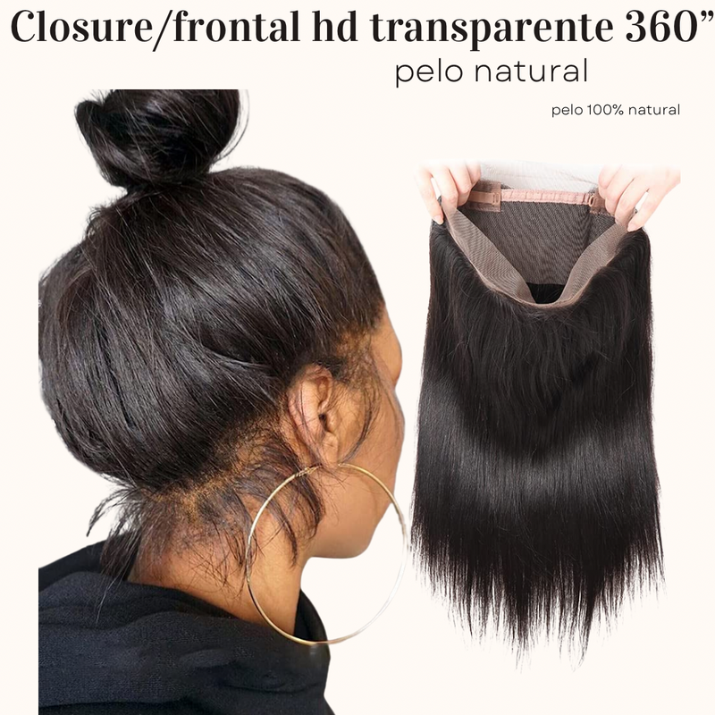 Closure 360” HD transparente pelo natural