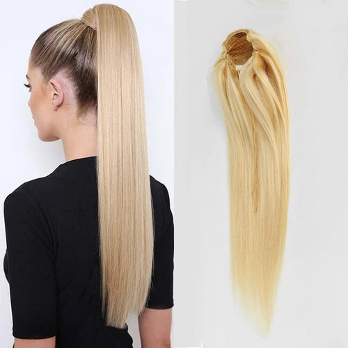 Coleta de pelo natural lisa con cordón/drawstring