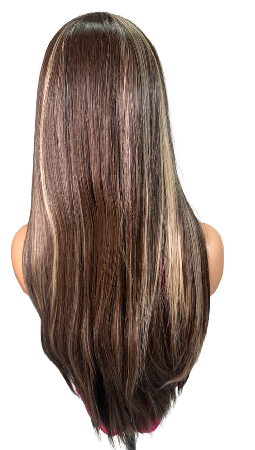 Peluca sintética Balayage lisa resistente al calor (Flora)