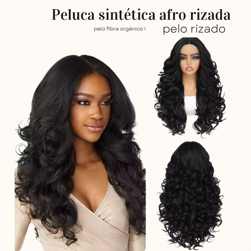Peluca ondas afro sintética resistente al calor