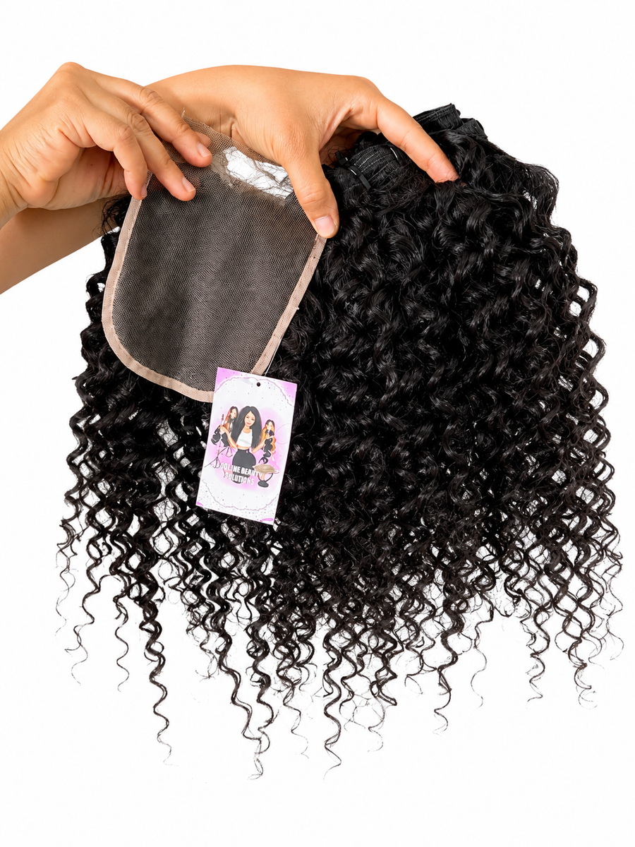 Set Conjunto de pelo humano brazileño + Closures/frontal OFERTA, rizado natural