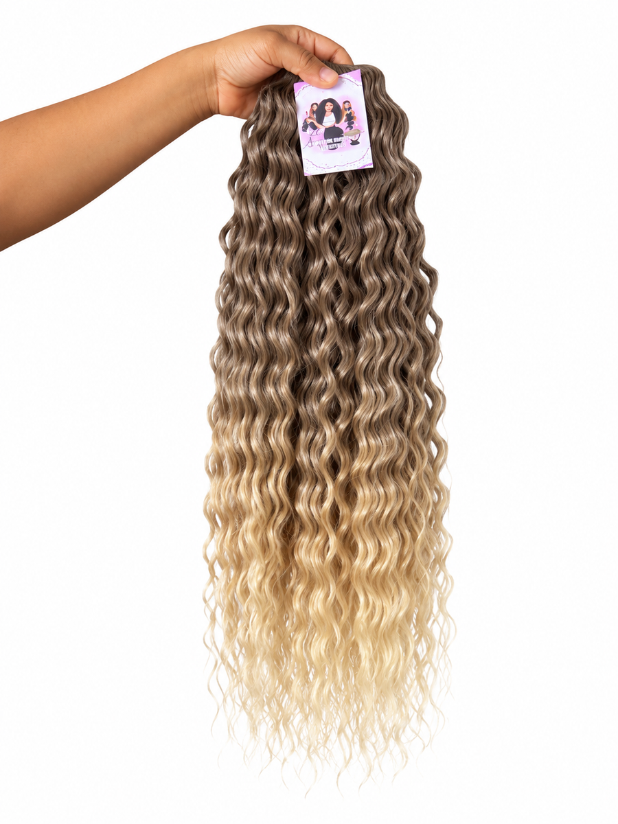 Pelo de crochet de fibra orgánico, imitación  de pelo natural, resistente al calor, rizado, 22”/55cm, 300gramos