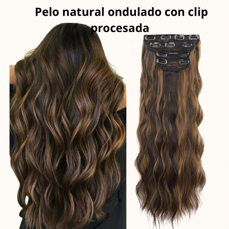 Extensiones de clip onduladas de pelo natural