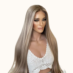 Peluca natural HD real Rubio balayage
