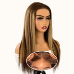 Peluca natural HD real Balayage rubio/marrón