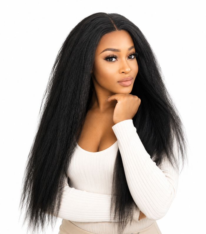 Peluca de pelo humano brazileño closure 5x5 HD  real  sin pegamento liso afro negro 24” (Ada)
