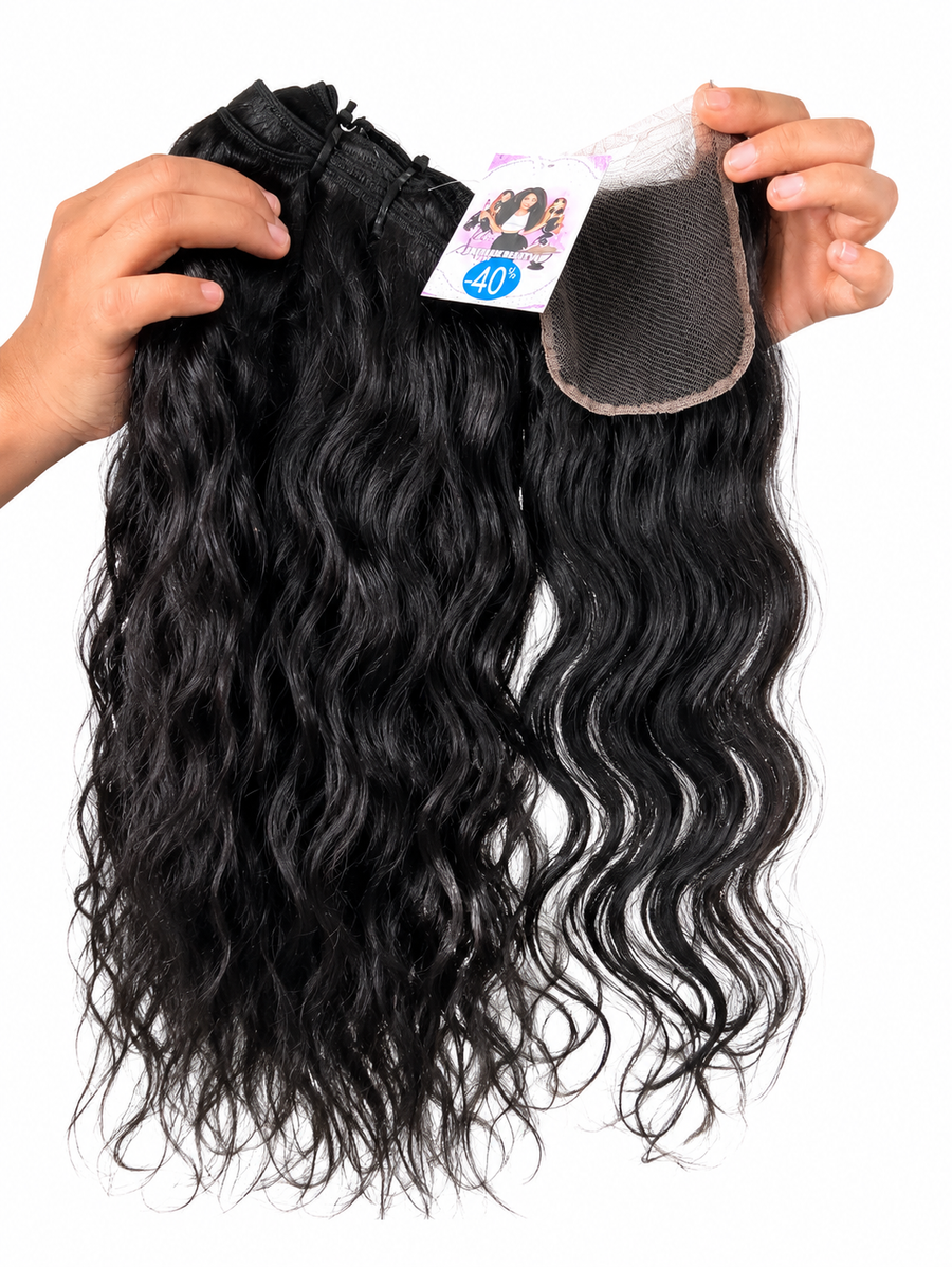 Set Conjunto de pelo humano brazileño + Closures/frontal OFERTA, ondulado