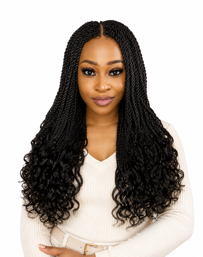 Peluca trenzada  twist curls con closure 2x6 HD real de pelo humano btazileño (AVERY)