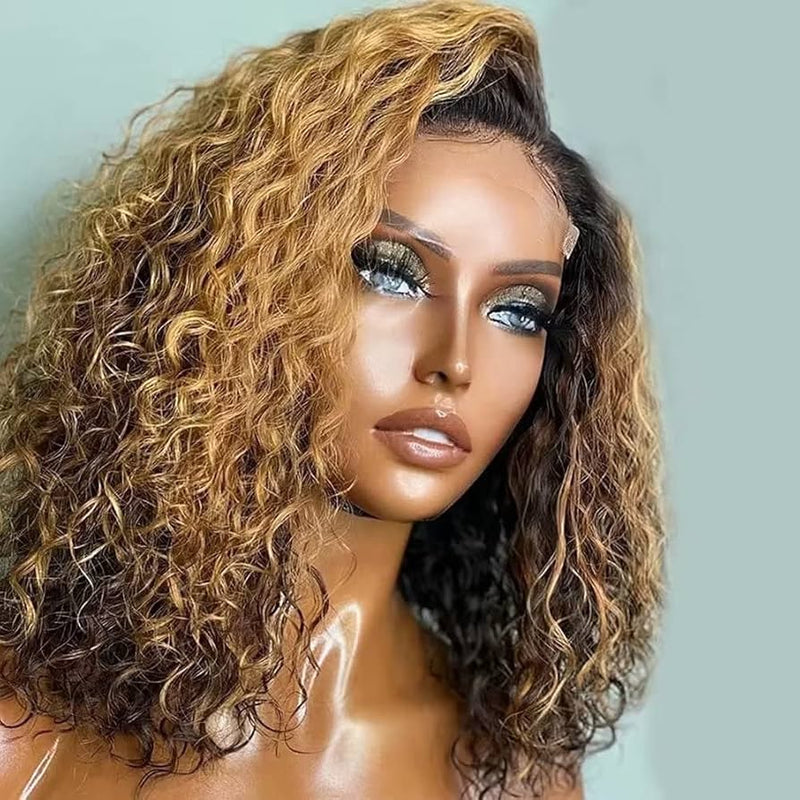 Peluca natural corta rizada balayage